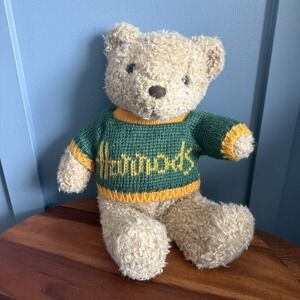 Vintage Harrods Knightsbridge 16" Teddy Bear Plush Green Harrods Sweater England